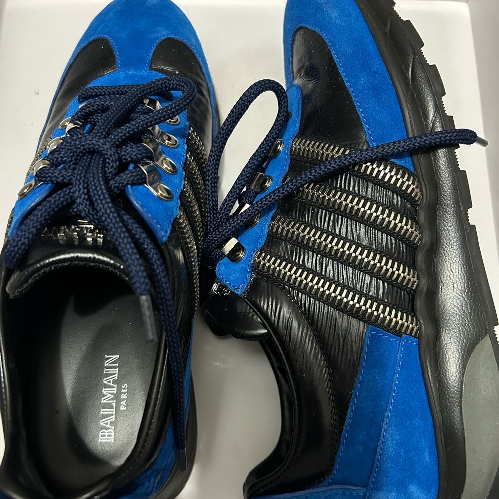 Balmain Blue and Black Sneakers with Textured Design